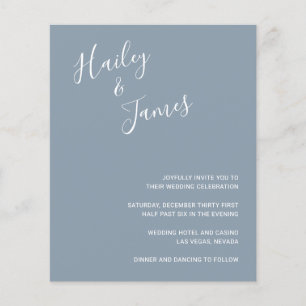 Lámina Elegante Dusty Blue Modern Budget Wedding Invitado