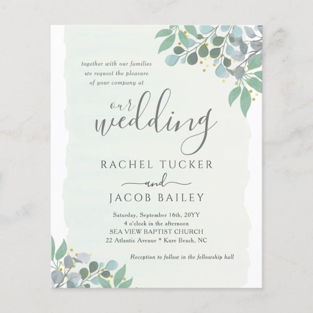 Lámina Elegante Eucalyptus Dusty Blue Wedding Invitación (Anverso)