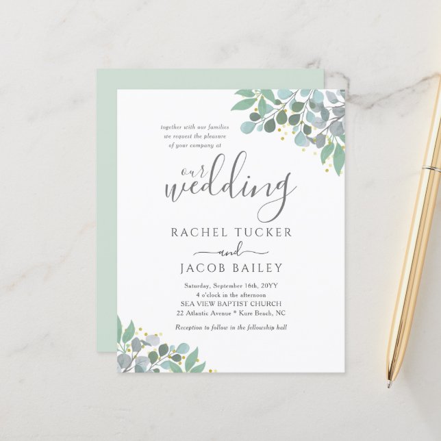 Lámina Elegante Eucalyptus Dusty Blue Wedding Invitación (Anverso/Reverso In Situ)