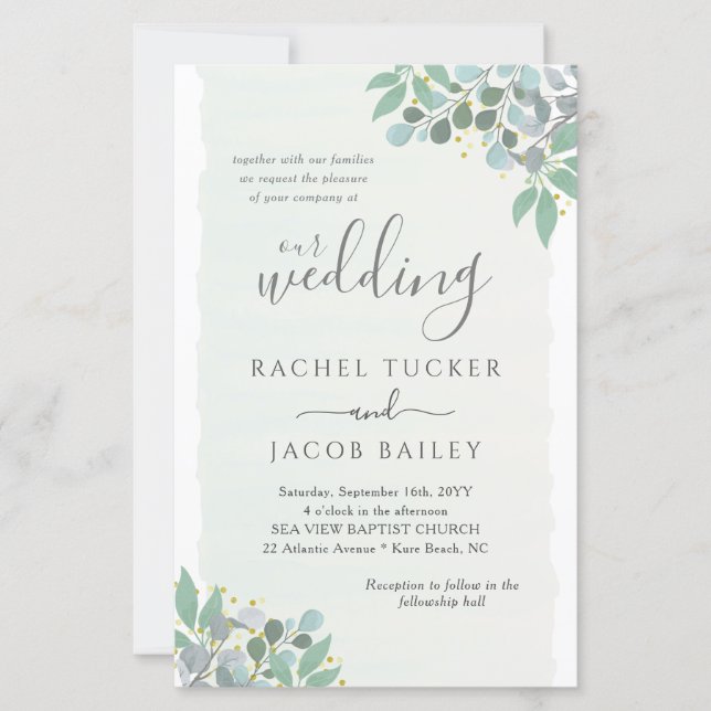 Lámina Elegante Eucalyptus Dusty Blue Wedding Invitación (Anverso)