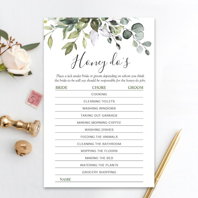 Lámina Elegante Eucalyptus Greenery Bridal Shower Game (Subido por el creador)