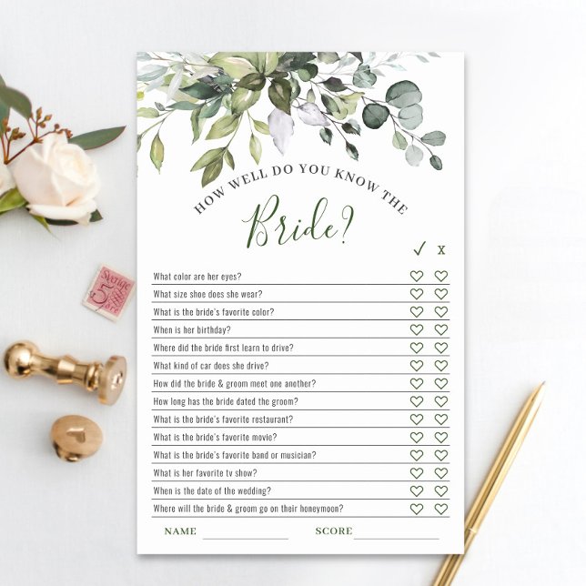 Lámina Elegante Eucalyptus Greenery Bridal Shower Game (Subido por el creador)