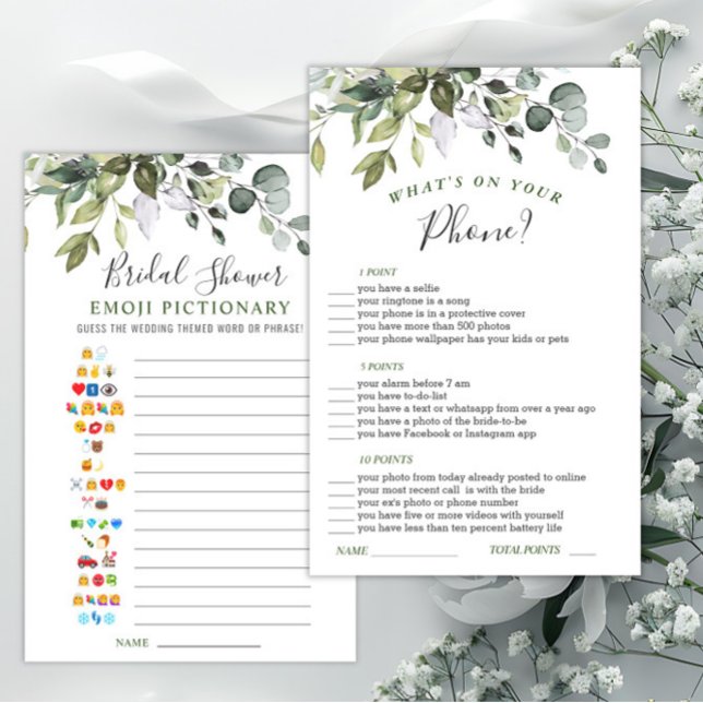 Lámina Elegante Eucalyptus Watercolor Bridal Shower Game (Subido por el creador)