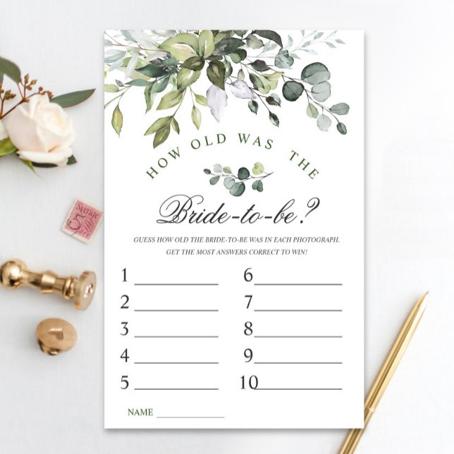 Lámina Elegante Eucalyptus Watercolor Bridal Shower Game (Subido por el creador)