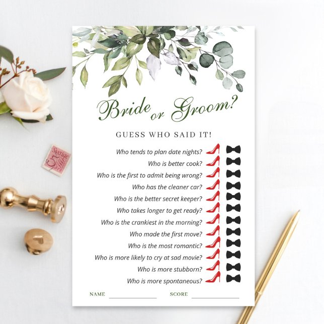 Lámina Elegante Eucalyptus Watercolor Bridal Shower Game (Subido por el creador)