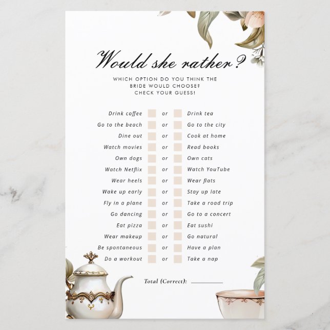 Lámina Elegante Fiesta De Té Prefiere Un Juego De Novias (Anverso)