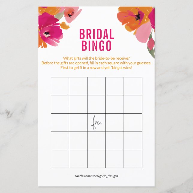 Lámina Elegante Floral Bridal Bingo Cards Bridal Shower (Anverso)
