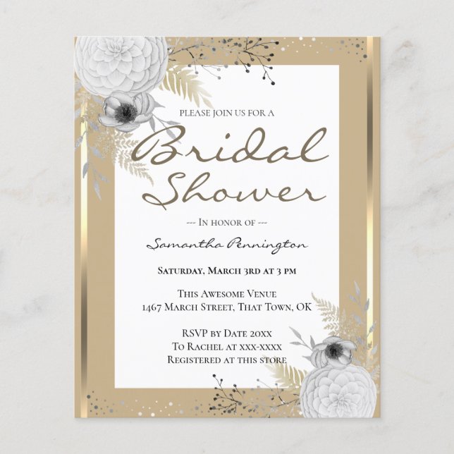 Lámina Elegante Floral Bridal Shower Budget Invitación (Anverso)