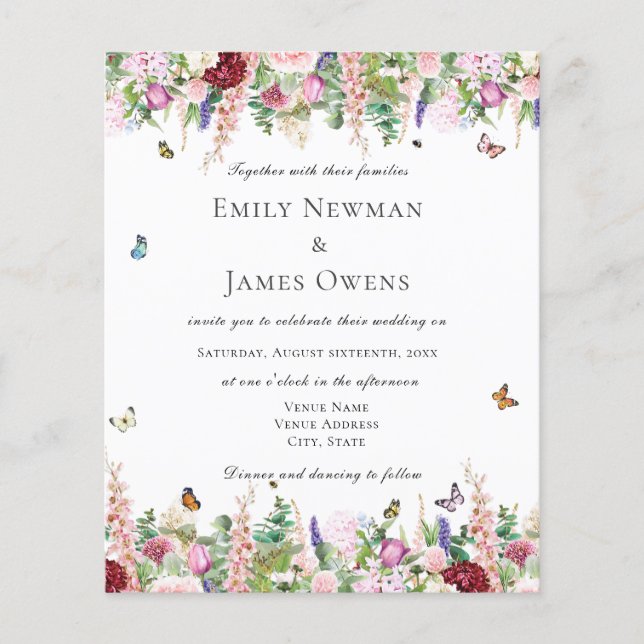 Lámina Elegante floral con mariposas Boda (Anverso)