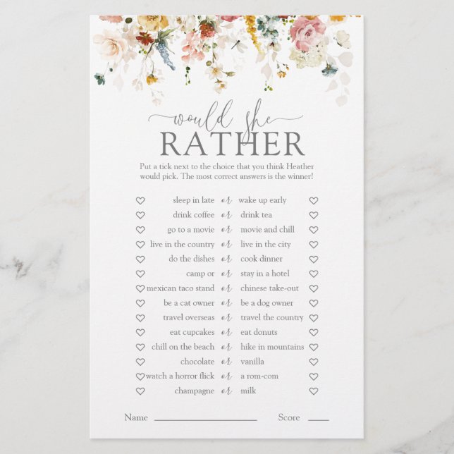 Lámina Elegante Floral Prefiere Un Juego De Ducha Bridal (Anverso)