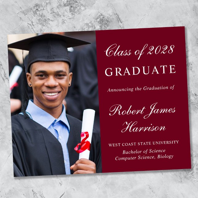 Lámina Elegante foto Invitación de graduación de Borgoña (Subido por el creador)