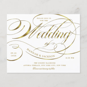 Lámina Elegante Guión dorado Curva Invitación a matrimoni