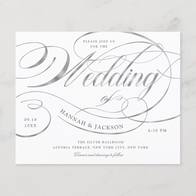 Lámina Elegante guión plateado Invitación a matrimonio pr (Anverso)
