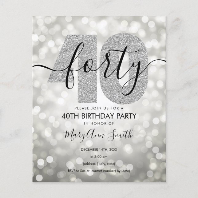 Lámina Elegante invita Fiesta de 40 años de plata moderna (Anverso)