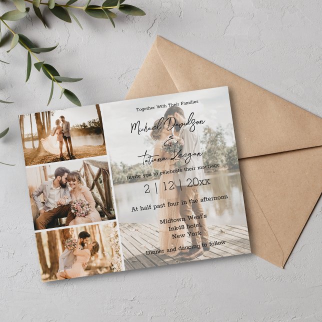 Lámina elegante invitación a bodas de collage de 4 fotos (Subido por el creador)
