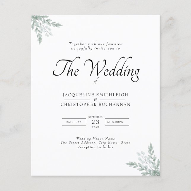 Lámina Elegante invitación a bodas de eucalipto rústico (Anverso)