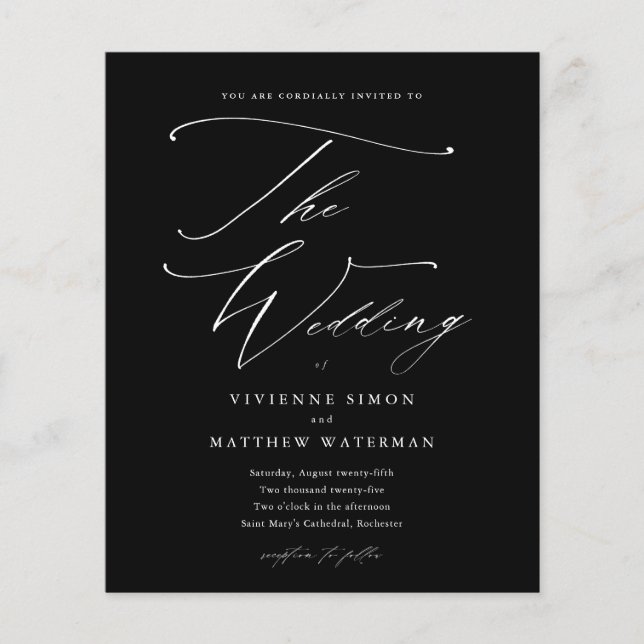 Lámina Elegante invitación a la boda blanca y negra (Anverso)