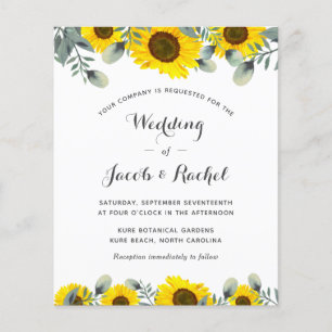 Lámina Elegante Invitación a la Boda de Sunflowers Green