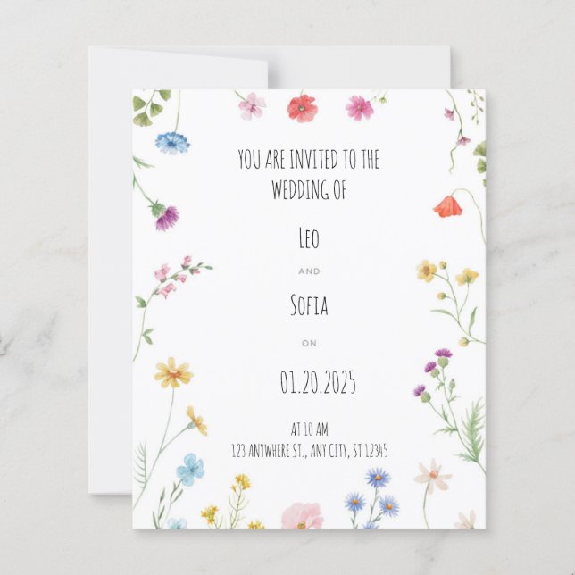 Lámina Elegante invitación a la boda floral (Anverso)