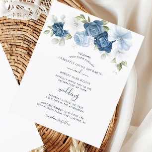 Lámina Elegante invitación a la boda floral azul turquesa
