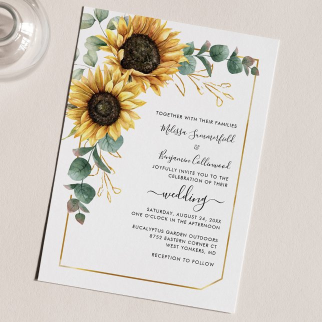 Lámina Elegante Invitación a la Boda Floral de Girasol (Sunflower Floral Greenery Wedding Invitation)