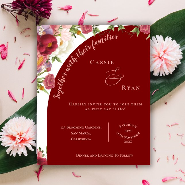 Lámina Elegante invitación a la Boda Floral del Arco Rojo (Elegant Arch Red Peach Floral Wedding invitation)