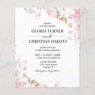 Lámina Elegante invitación a la boda floral rosada
