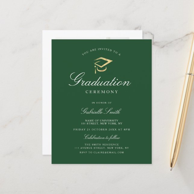 Lámina Elegante invitación a la ceremonia verde de gradua (Anverso/Reverso In Situ)
