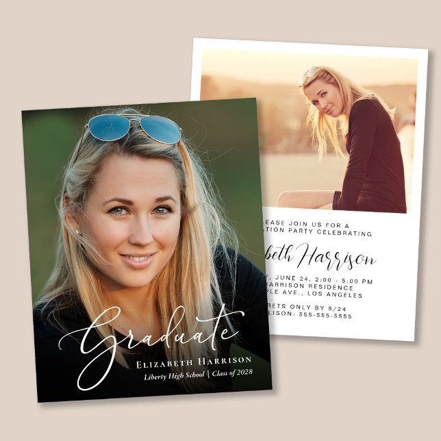 Lámina Elegante invitación a la fiesta de graduación de p (An elegant photo graduation party invitation to celebrate the graduate's achievements)
