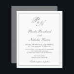 Lámina Elegante invitación a matrimonio Gris monograma<br><div class="desc">Invitación a bodas de estilo tradicional con un diseño sencillo y clásico, con su monograma inicial y sus nombres en una caligrafía elegante dentro de un borde delgado. Todos los elementos de diseño están en gris medio sobre un fondo blanco y pueden cambiarse en la herramienta de edición de diseño....</div>