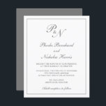 Lámina Elegante invitación a matrimonio Gris monograma<br><div class="desc">Invitación a bodas de estilo tradicional con un diseño sencillo y clásico, con su monograma inicial y sus nombres en una caligrafía elegante dentro de un borde delgado. Todos los elementos de diseño están en gris medio sobre un fondo blanco y pueden cambiarse en la herramienta de edición de diseño....</div>