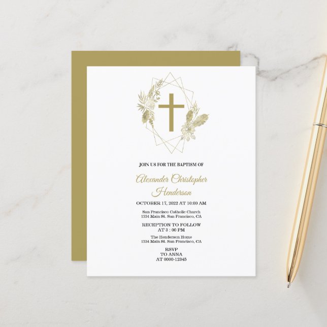 Lámina Elegante Invitación al Oro/PRESUPUESTO/Baptismo. (Anverso/Reverso In Situ)