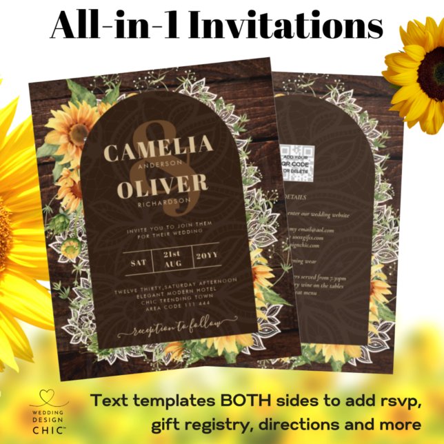 Lámina Elegante Invitación de Boda de Girasoles Rústicos  (Subido por el creador)