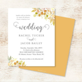 Lámina Elegante Invitación de Boda Floral Naranja Dorada