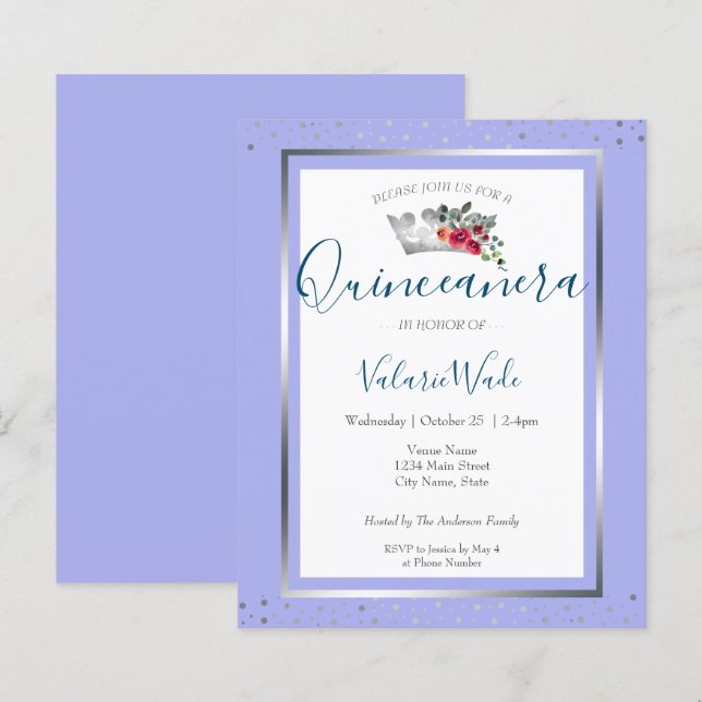 Lámina Elegante invitación de presupuesto azul claro Quin (Anverso / Reverso)