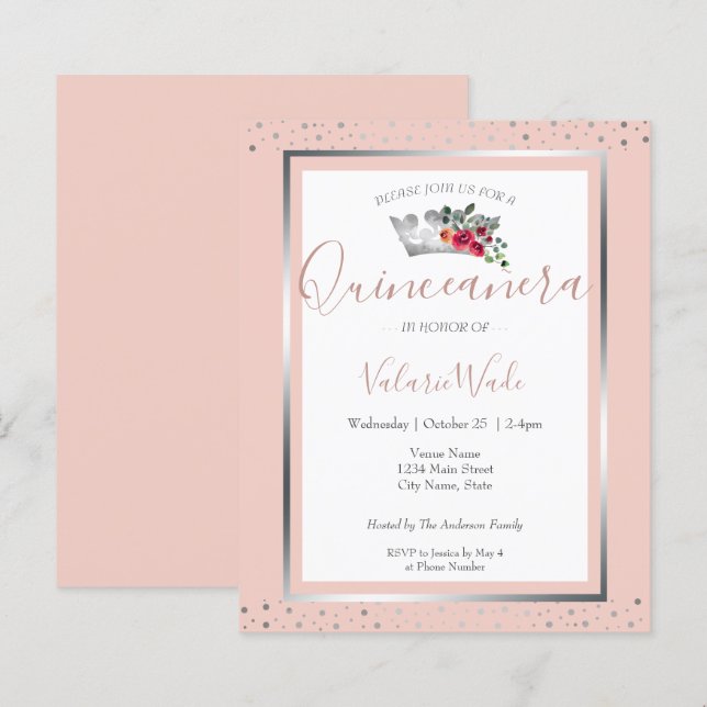 Lámina Elegante invitación de presupuesto Rubor rosa Quin (Anverso / Reverso)