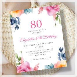 Lámina Elegante Invitación floral 80 cumpleaños al presup