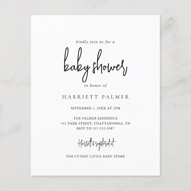 Lámina Elegante invitación para Baby Shower de presupuest (Anverso)