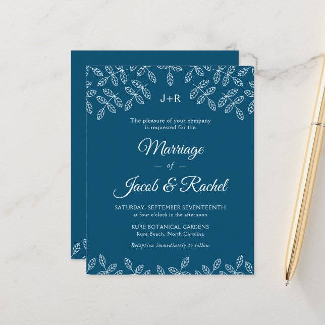 Lámina Elegante jardín deja la invitación a la boda azul (Anverso/Reverso In Situ)