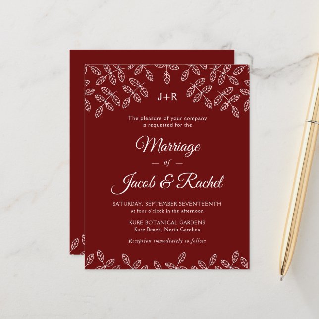 Lámina Elegante jardín deja la invitación a la boda roja (Anverso/Reverso In Situ)