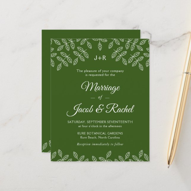 Lámina Elegante jardín deja la invitación a la boda verde (Anverso/Reverso In Situ)