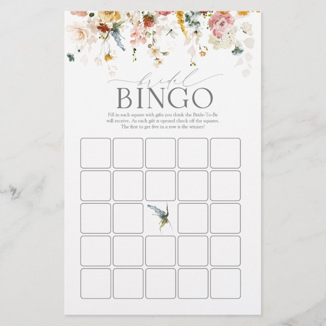 Lámina Elegante Jardín Flores Juego de Bingo de Novias (Anverso)
