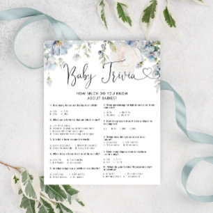 Lámina Elegante juego Baby Shower Trivia con flores azule