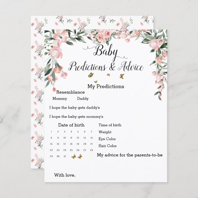 Lámina Elegante juego de Baby Shower de rosas rosadas y m (Anverso / Reverso)