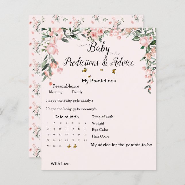 Lámina Elegante juego de Baby Shower de rosas rosadas y m (Anverso / Reverso)