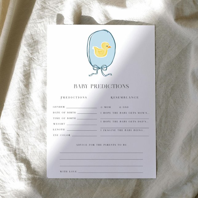Lámina Elegante juego de Baby Shower sobre predicciones d (Elegant meets cute rubber ducky Baby Shower game of Baby Predictions.)