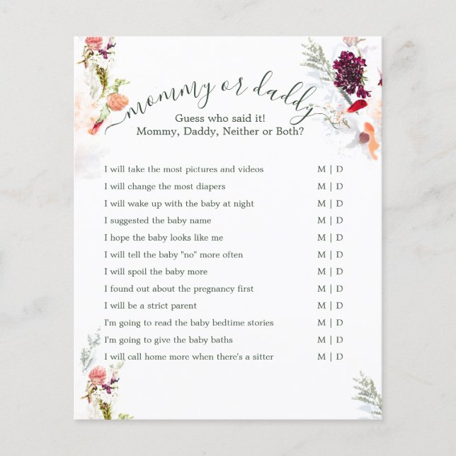 LÁMINA ELEGANTE JUEGO DE BABY SHOWER VERDE, NARANJA, ROJO (Anverso)