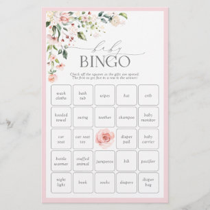 Lámina Elegante juego de Bingo Baby Shower de Flores Rosa
