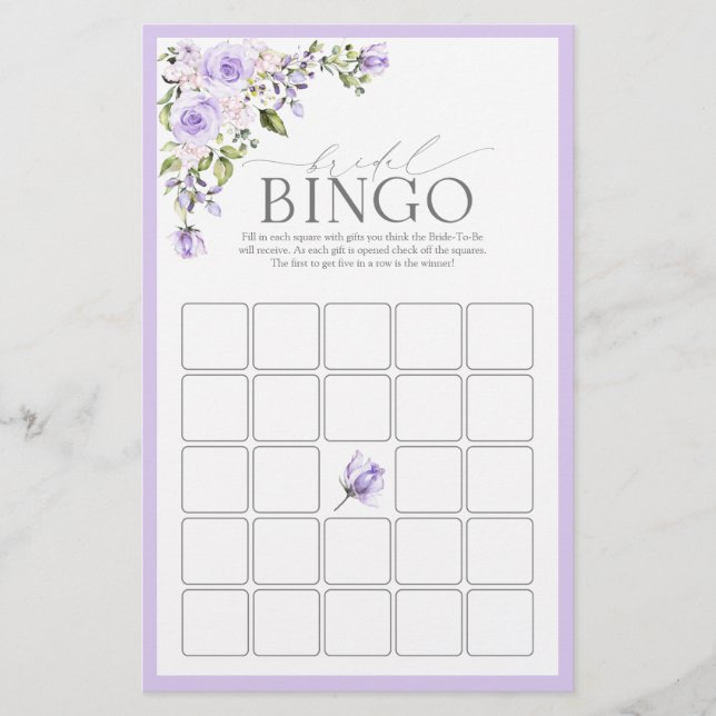 Lámina Elegante juego de Bingo Bridal Floral Lilac Lavend (Anverso)