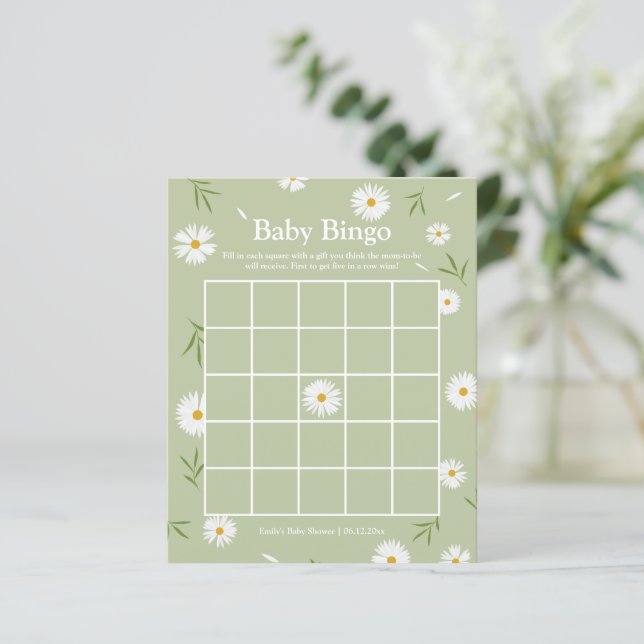 Lámina Elegante juego de Bingo de Baby Shower Sage Green  (Anverso de pie)